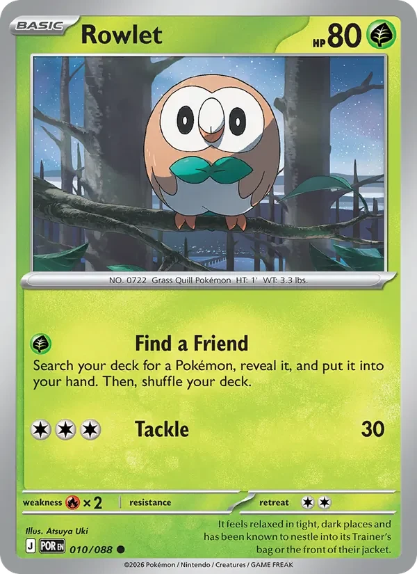 Rowlet 010/088 Perfect Order Pokémon card, Common, front scan