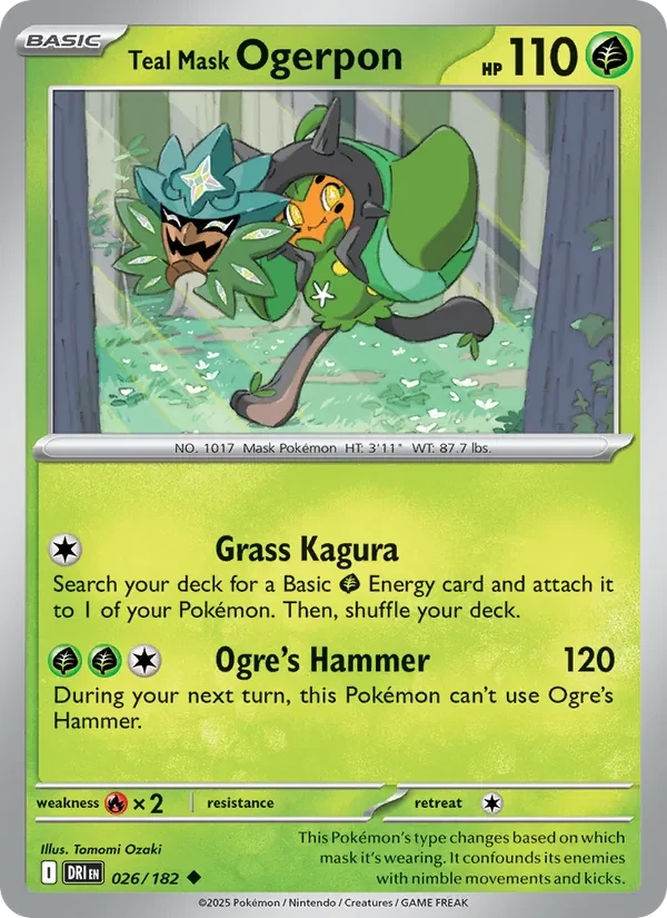 Teal Mask Ogerpon 026/182 Destined Rivals Pokémon card, Uncommon, front scan