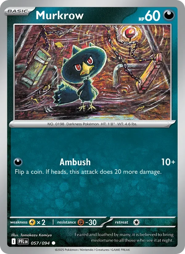 Murkrow 057/094 Phantasmal Flames Pokémon card, Common, front scan