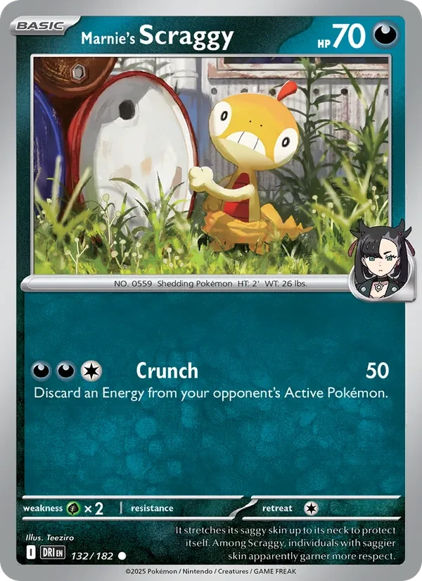 Marnie's Scraggy 132/182 Destined Rivals Pokémon card, Common, front scan