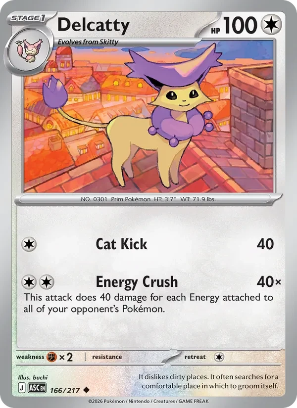 Delcatty 166/217 Ascended Heroes Pokémon card, Uncommon, front scan