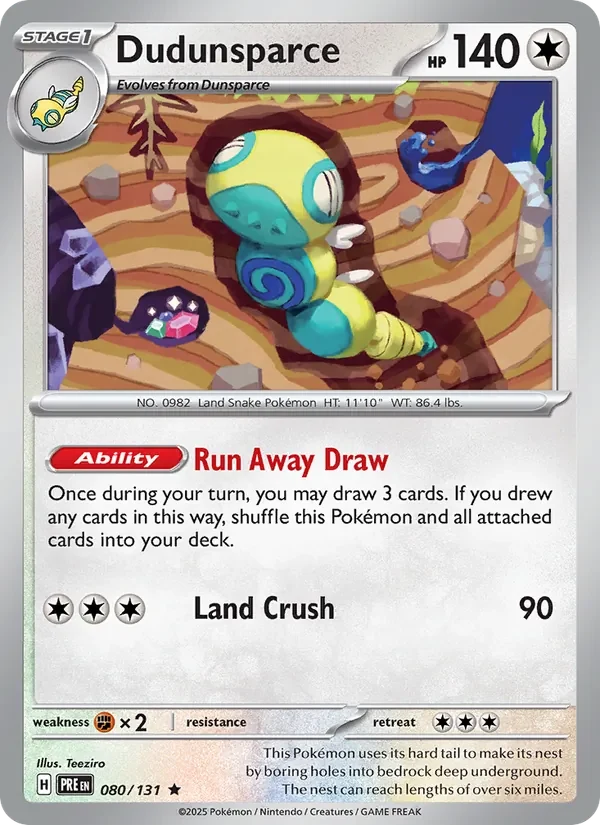 Dudunsparce 080/131 Prismatic Evolutions Pokémon card, Rare, front scan