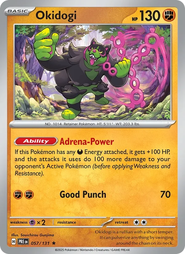 Okidogi 057/131 Prismatic Evolutions Pokémon card, Rare, front scan
