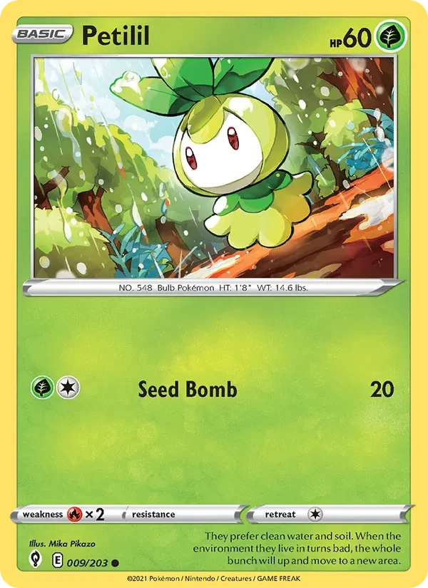 Petilil 009/203 Evolving Skies Pokémon card, Common, front scan