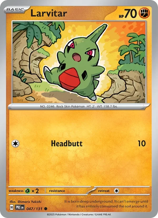 Larvitar 047/131 Prismatic Evolutions Pokémon card, Common, front scan