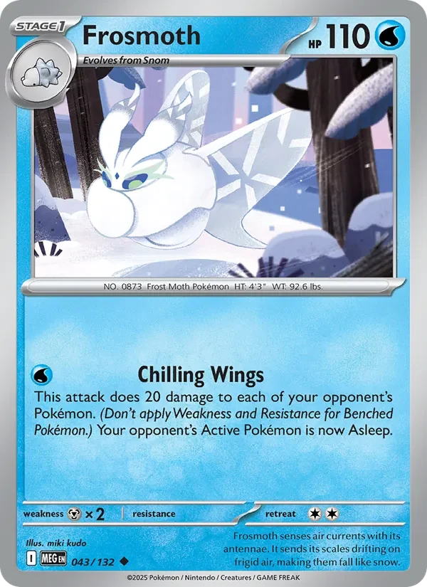 Frosmoth 043/132 Mega Evolution Pokémon card, Uncommon, front scan