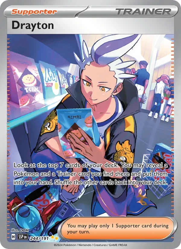 Drayton 244/191 Surging Sparks Pokémon card, Special Illustration Rare, front scan