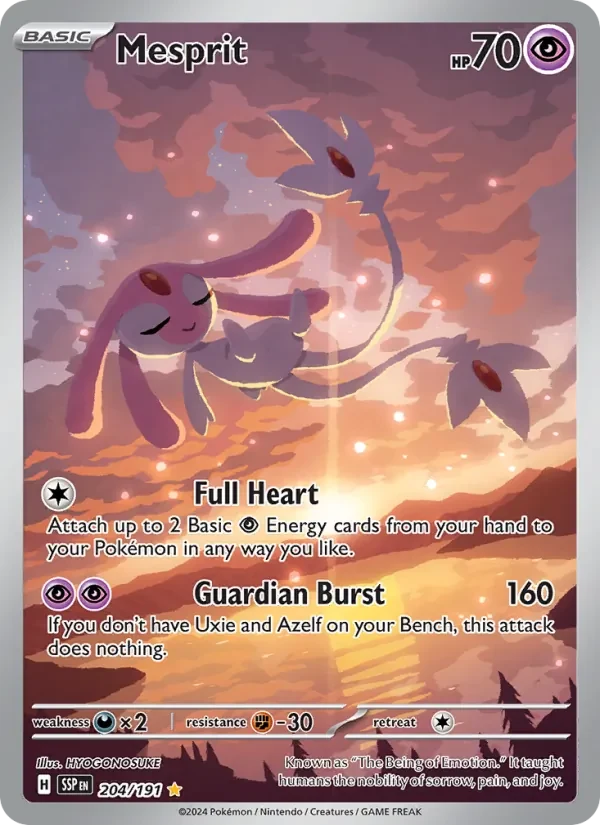 Mesprit 204/191 Surging Sparks Pokémon card, Illustration Rare, front scan