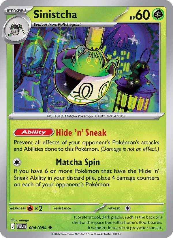 Sinistcha 006/084 Pitch Black Pokémon card, Uncommon, front scan