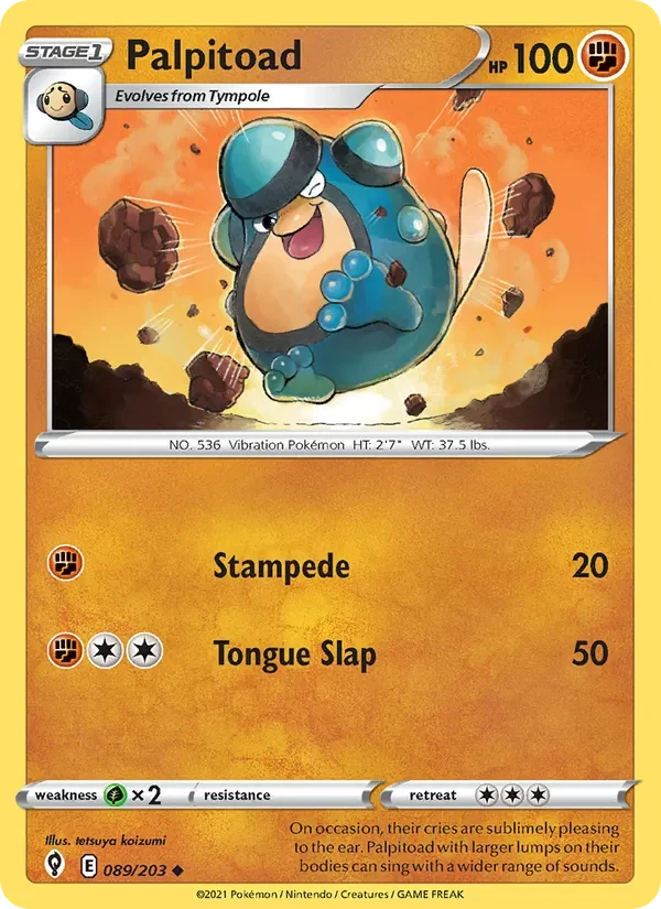 Palpitoad 089/203 Evolving Skies Pokémon card, Uncommon, front scan