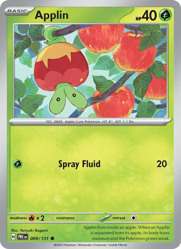 Applin 009/131 Prismatic Evolutions Pokémon card, Common, front scan