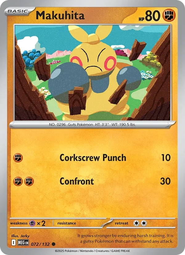 Makuhita 072/132 Mega Evolution Pokémon card, Common, front scan