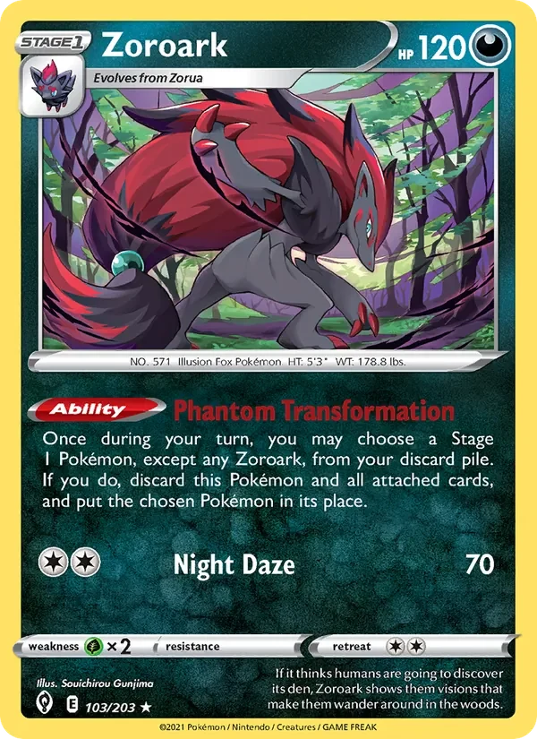 Zoroark 103/203 Evolving Skies Pokémon card, Holo Rare, front scan