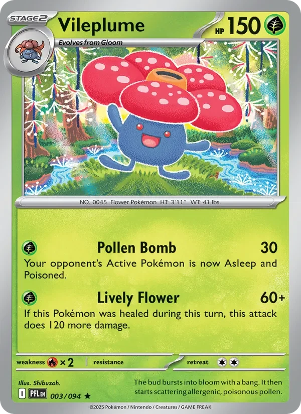 Vileplume 003/094 Phantasmal Flames Pokémon card, Rare, front scan