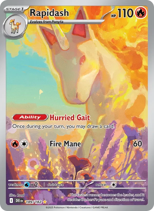 Rapidash 189/182 Destined Rivals Pokémon card, Illustration Rare, front scan