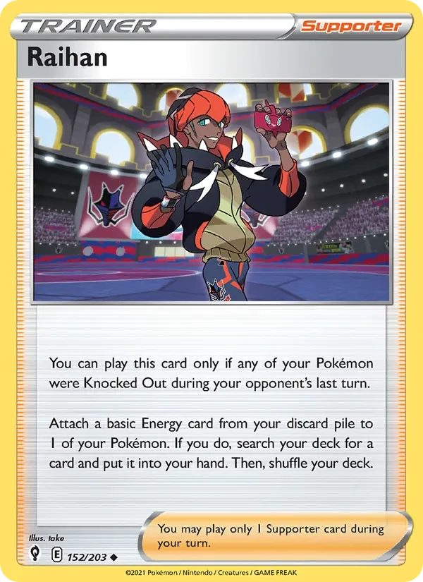 Raihan 152/203 Evolving Skies Pokémon card, Uncommon, front scan