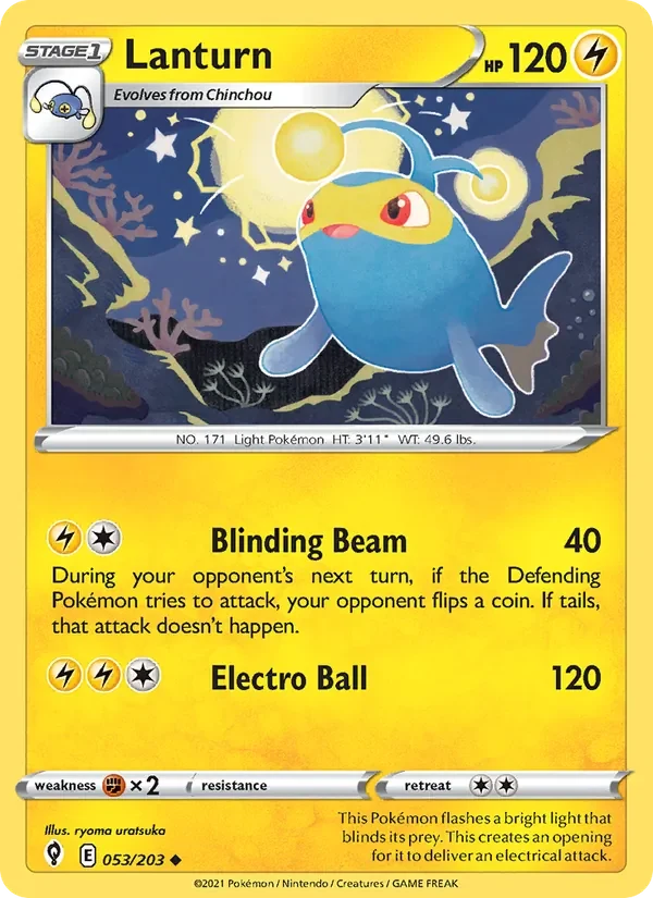 Lanturn 053/203 Evolving Skies Pokémon card, Uncommon, front scan