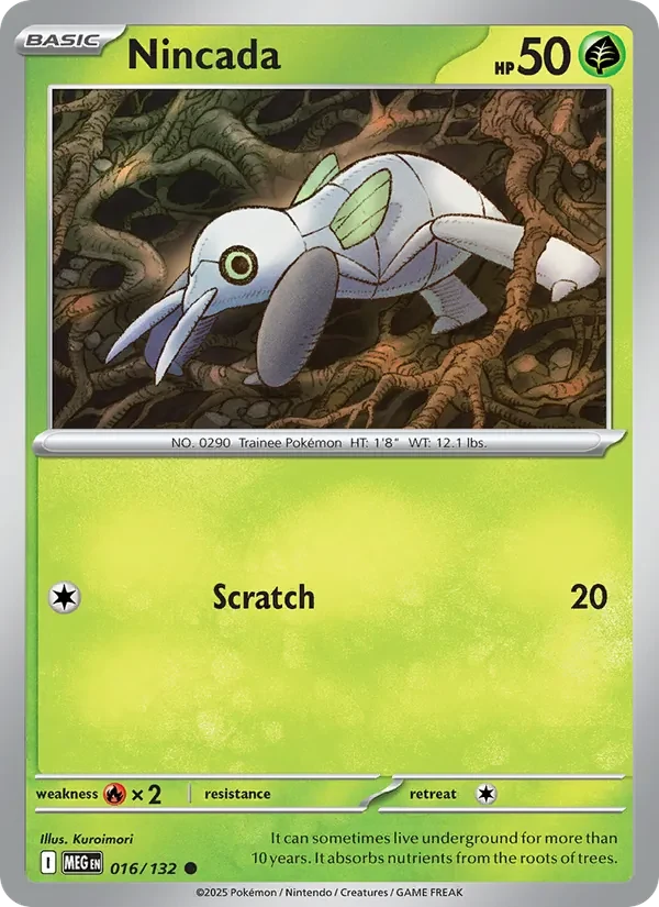 Nincada 016/132 Mega Evolution Pokémon card, Common, front scan