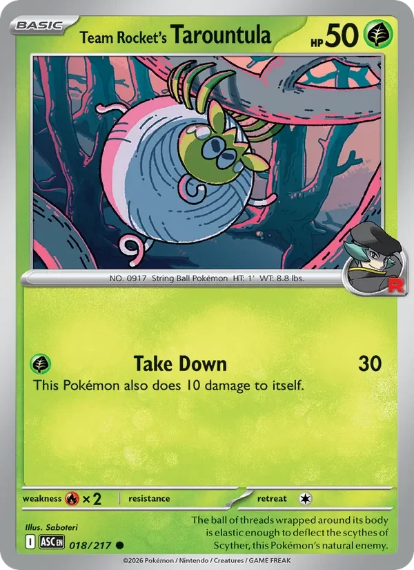 Team Rocket's Tarountula 018/217 Ascended Heroes Pokémon card, Common, front scan