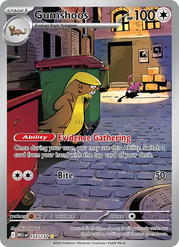 Gumshoos 153/132 Mega Evolution Pokémon card, Illustration Rare, front scan