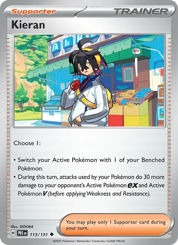 Kieran 113/131 Prismatic Evolutions Pokémon card, Uncommon, front scan