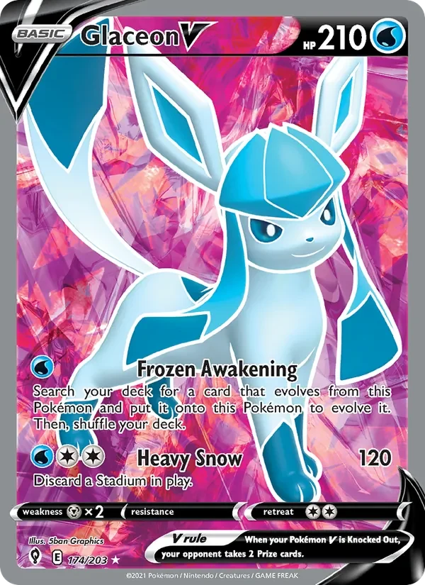 Glaceon V 174/203 Evolving Skies Pokémon card, Ultra Rare, front scan