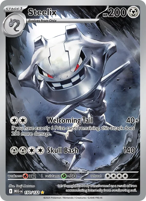 Steelix 150/132 Mega Evolution Pokémon card, Illustration Rare, front scan