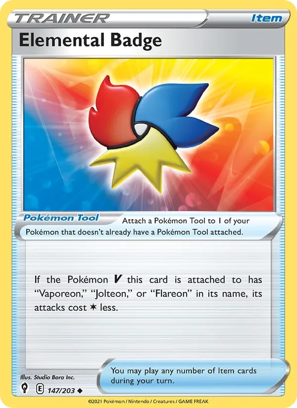 Elemental Badge 147/203 Evolving Skies Pokémon card, Uncommon, front scan