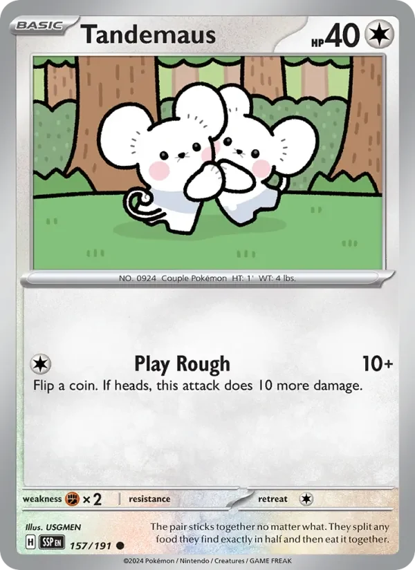 Tandemaus 157/191 Surging Sparks Pokémon card, Common, front scan