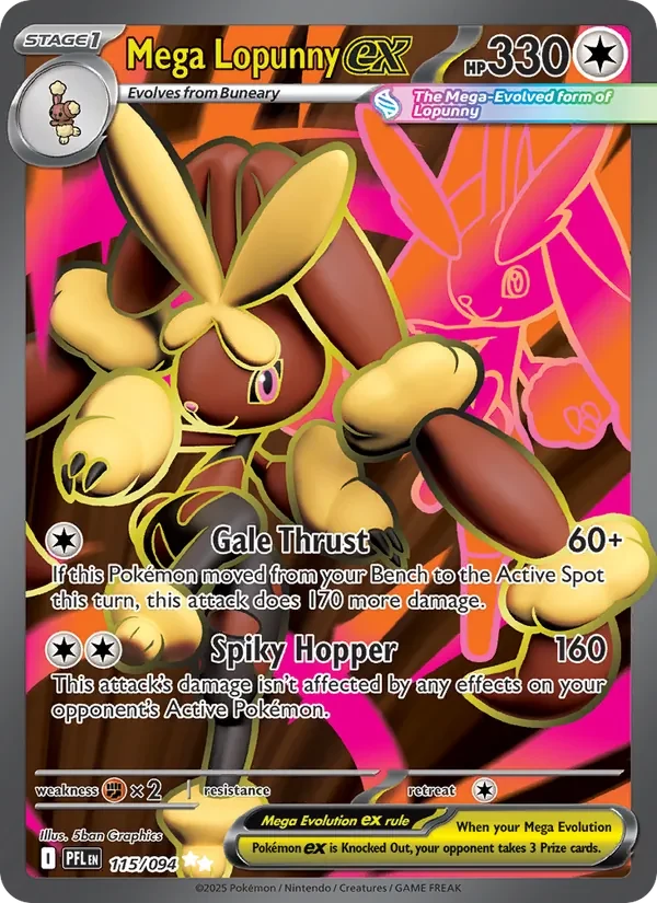 Mega Lopunny ex 115/094 Phantasmal Flames Pokémon card, Ultra Rare, front scan