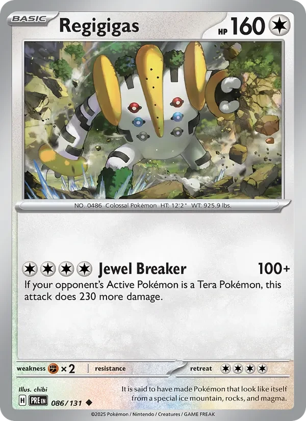 Regigigas 086/131 Prismatic Evolutions Pokémon card, Uncommon, front scan