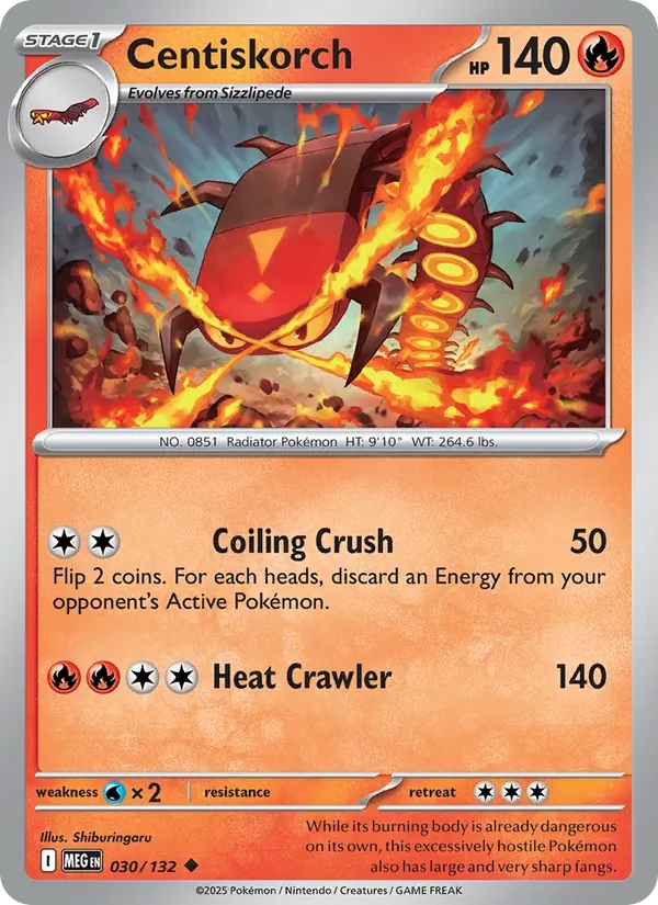 Centiskorch 030/132 Mega Evolution Pokémon card, Uncommon, front scan