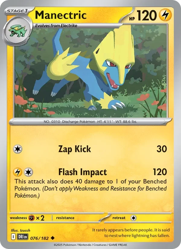 Manectric 076/182 Destined Rivals Pokémon card, Uncommon, front scan