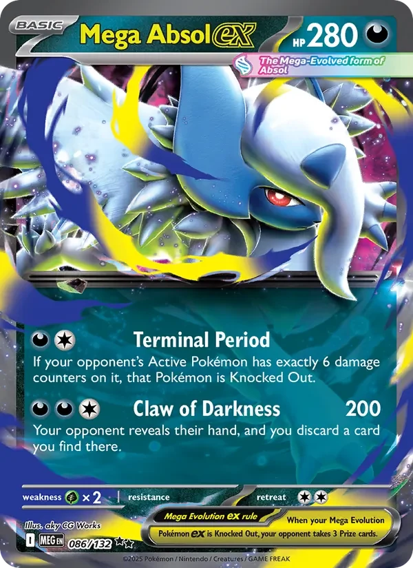 Mega Absol ex 086/132 Mega Evolution Pokémon card, Double Rare, front scan