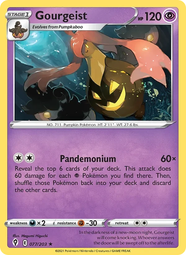 Gourgeist 077/203 Evolving Skies Pokémon card, Rare, front scan