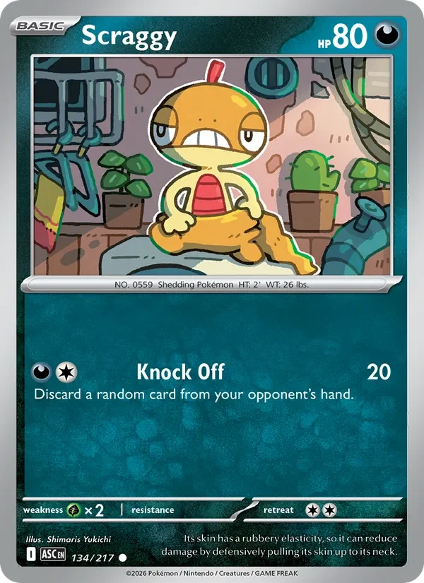 Scraggy 134/217 Ascended Heroes Pokémon card, Common, front scan