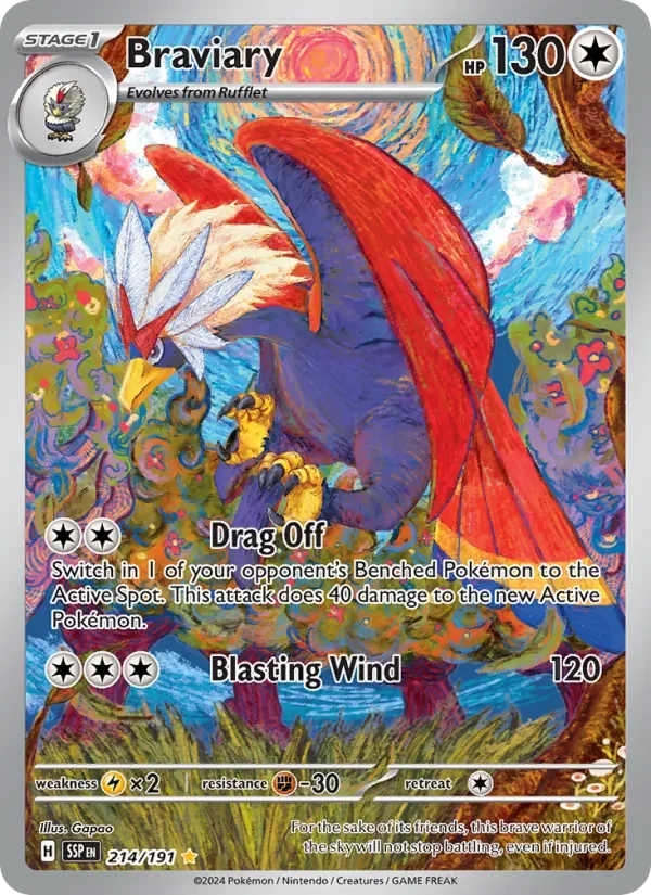 Braviary 214/191 Surging Sparks Pokémon card, Illustration Rare, front scan