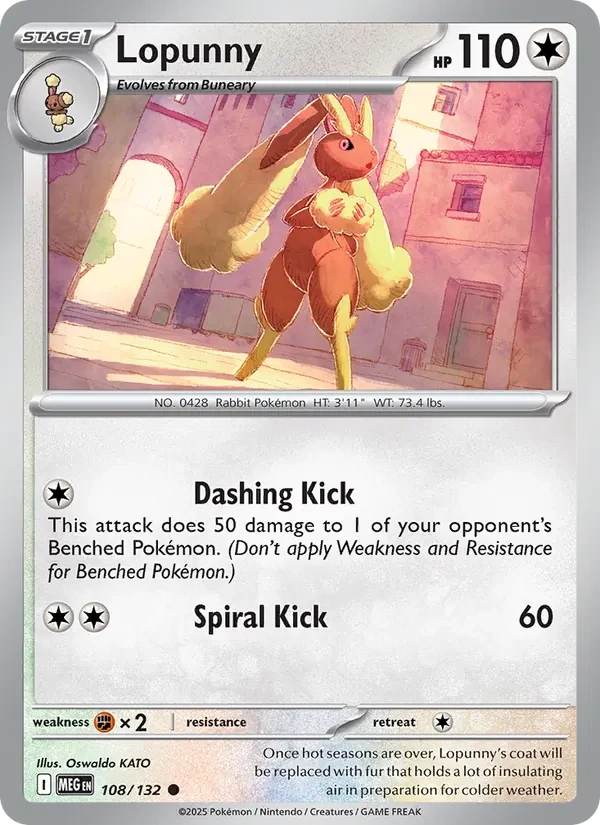Lopunny 108/132 Mega Evolution Pokémon card, Common, front scan