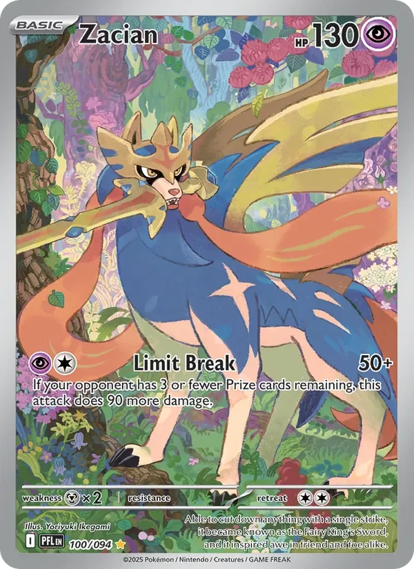 Zacian 100/094 Phantasmal Flames Pokémon card, Illustration Rare, front scan