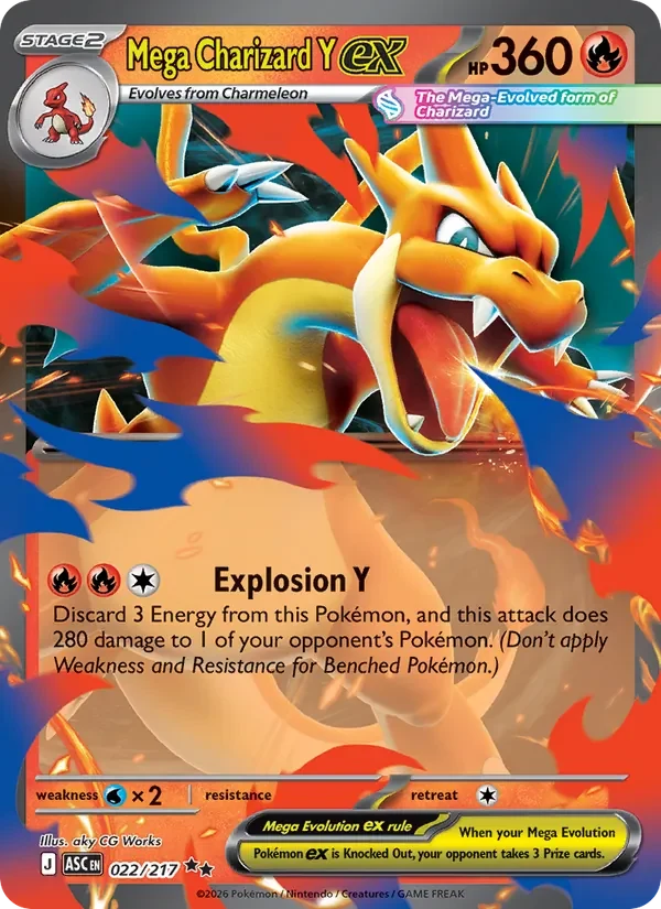 Mega Charizard Y ex 022/217 Ascended Heroes Pokémon card, Double Rare, front scan