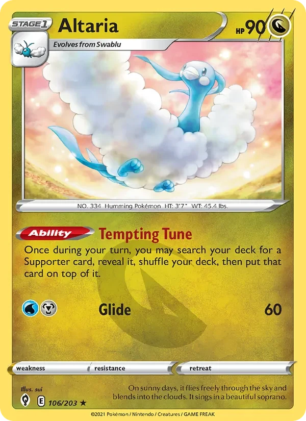 Altaria 106/203 Evolving Skies Pokémon card, Rare, front scan