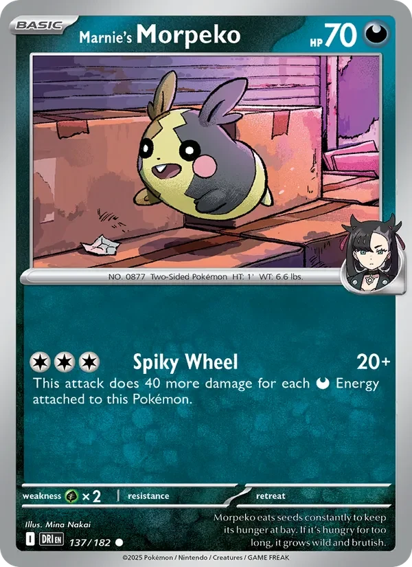 Marnie's Morpeko 137/182 Destined Rivals Pokémon card, Common, front scan