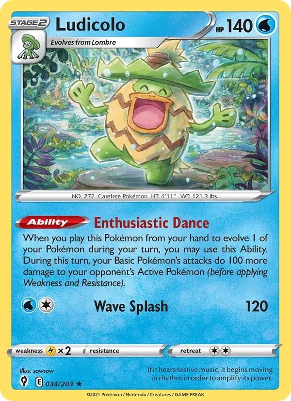 Ludicolo 034/203 Evolving Skies Pokémon card, Holo Rare, front scan
