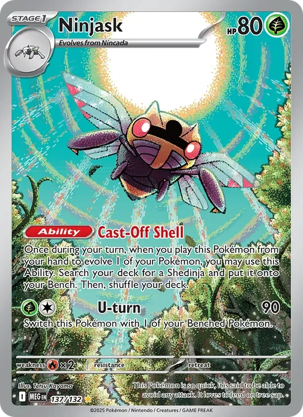 Ninjask 137/132 Mega Evolution Pokémon card, Illustration Rare, front scan