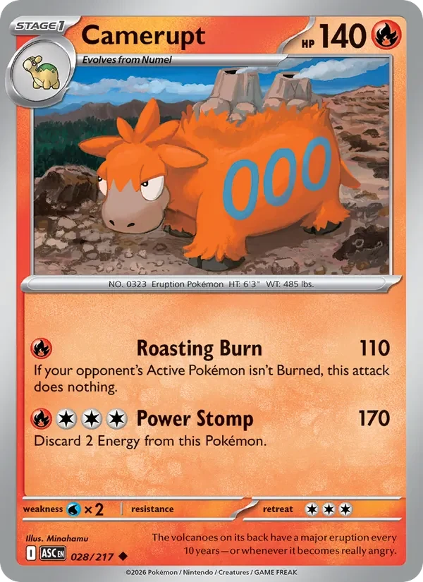 Camerupt 028/217 Ascended Heroes Pokémon card, Uncommon, front scan