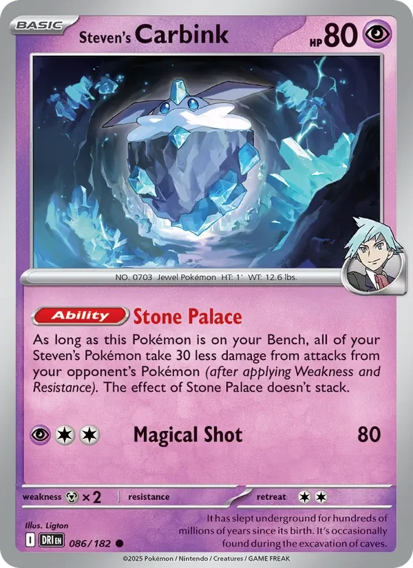 Steven's Carbink 086/182 Destined Rivals Pokémon card, Common, front scan