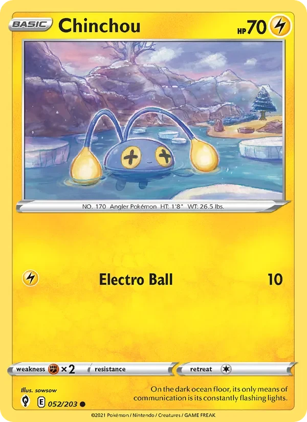 Chinchou 052/203 Evolving Skies Pokémon card, Common, front scan