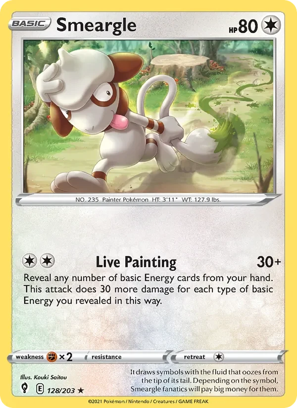 Smeargle 128/203 Evolving Skies Pokémon card, Rare, front scan