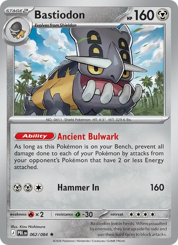 Bastiodon 062/084 Pitch Black Pokémon card, Rare, front scan