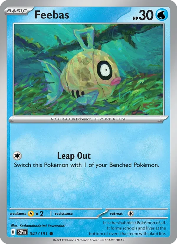 Feebas 041/191 Surging Sparks Pokémon card, Common, front scan